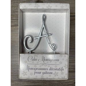 Wedding Small A Silver Finish Monogram Initial Rhinestones Cake Topper